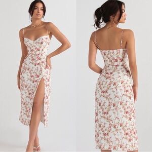 HOUSE OF CB | Floral Corset Midi Slit Dress
